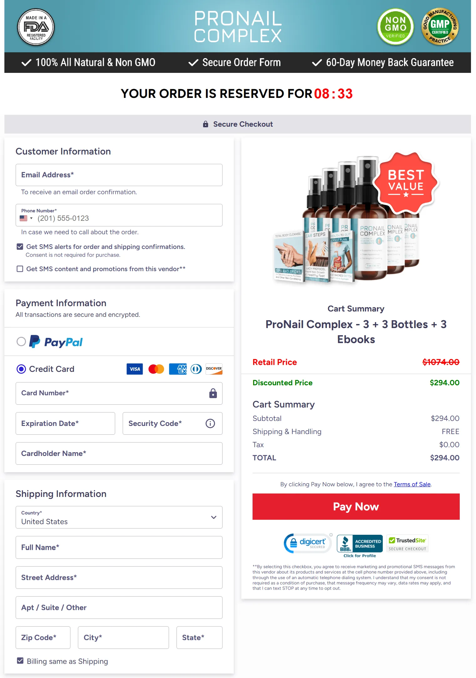 ProNail Complex checkout page